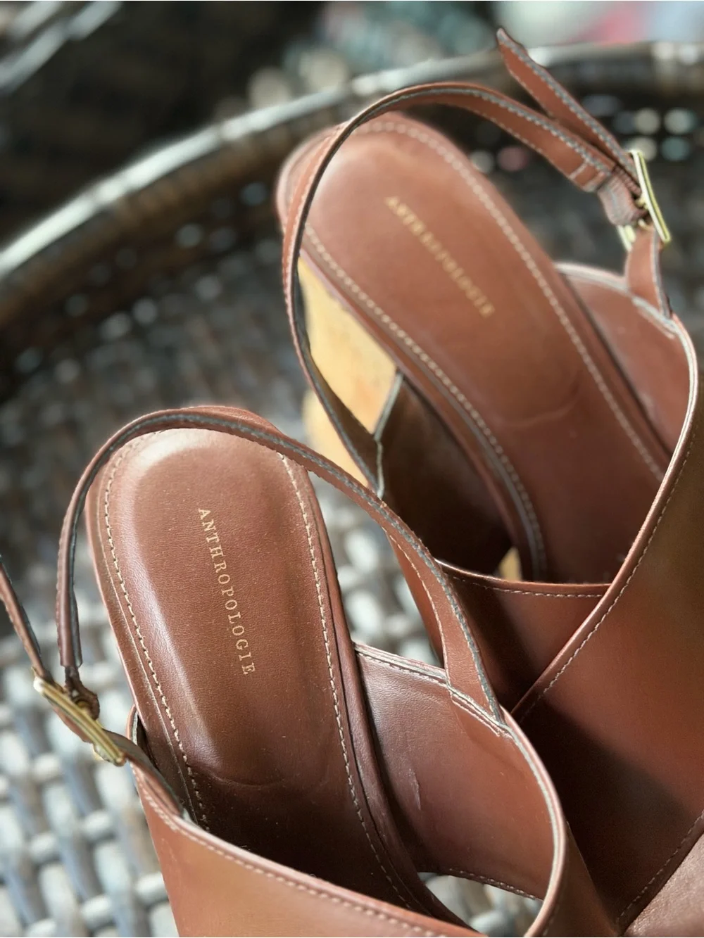 Anthropologie Leather Cork Platform Slingback Shoes Size EU 40/US 9